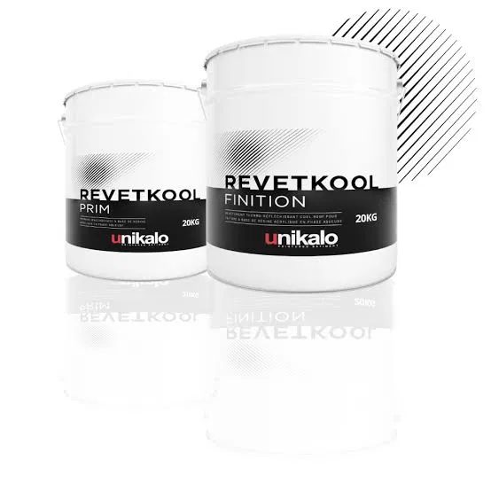 Pots de peinture Revetkool Prim et Revetkool Finition, système Cool Roof d'Unikalo, 20kg